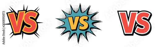 Tableau sur toile Versus battle icons featuring lightning bolts in comic style with dynamic clash symbols in bold vector illustration design