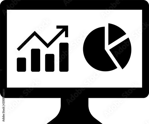 Computer screen showing growth chart and pie chart isolated on transparent background