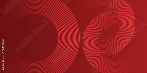 Abstract red background with circular line patterns forming dynamic loops. Ideal for modern branding, posters, and bold graphic design concepts.