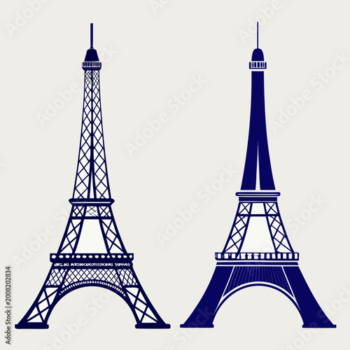 Bild auf Leinwand Eiffel tower silhouettes pair of stylized french landmarks on white