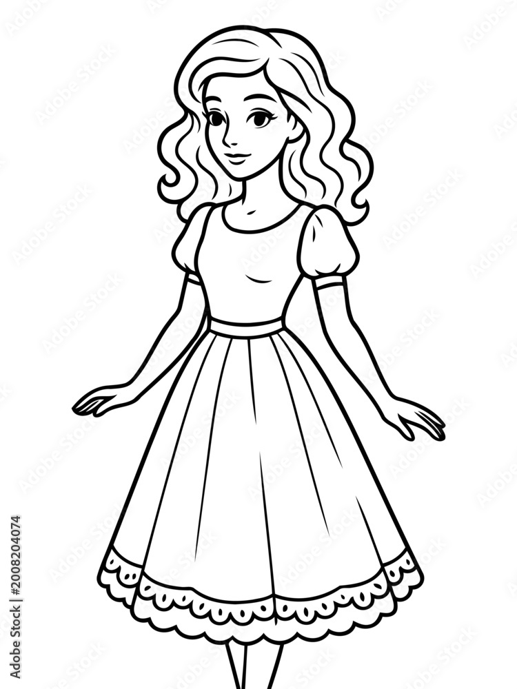 Fototapeta premium Elegant Lady in Classic Attire: A charming woman stands gracefully, her form outlined with simplicity, clad in a classic dress. With serene features, she embodies timeless grace and poise. 