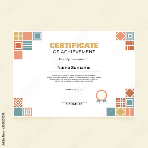 Professional certificate of achievement with aesthetic earth tone geometric tiles and minimalist style