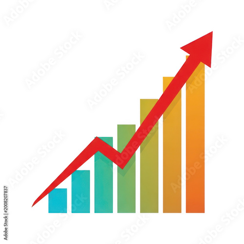 Colorful bar chart with rising red arrow isolated on a transparent background Free Download Colorful bar chart with rising red arrow isolated on a transparent background - GFXLoad