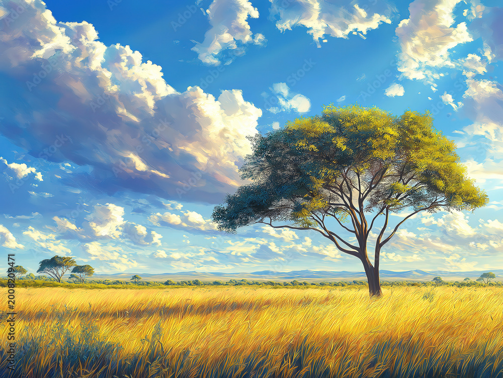 Fototapeta premium Dramatic Clouds Stretch Over a Wild Open Plain