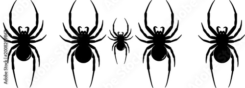Foto Black silhouette vector illustration of scary venomous spiders collection isolated on a clean white background for halloween spooky graphic design