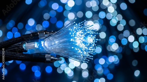 Fiber Optic Cables Glowing Bokeh Macro