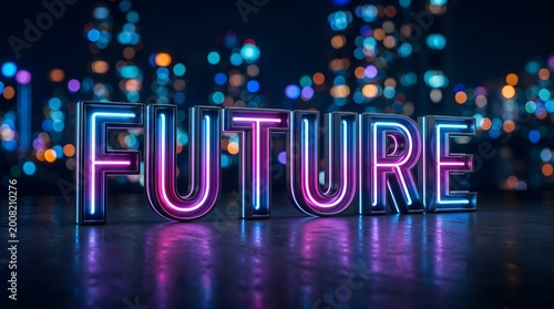Future Neon Typography 3D Dark Background Digital