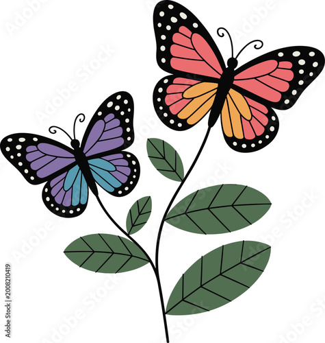 Cuadro en lienzo Whimsical and creative of two colorful flower like butterflies vector on white background