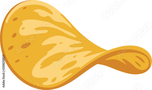 Canvastavla Single golden crispy potato chip food vector on white background.