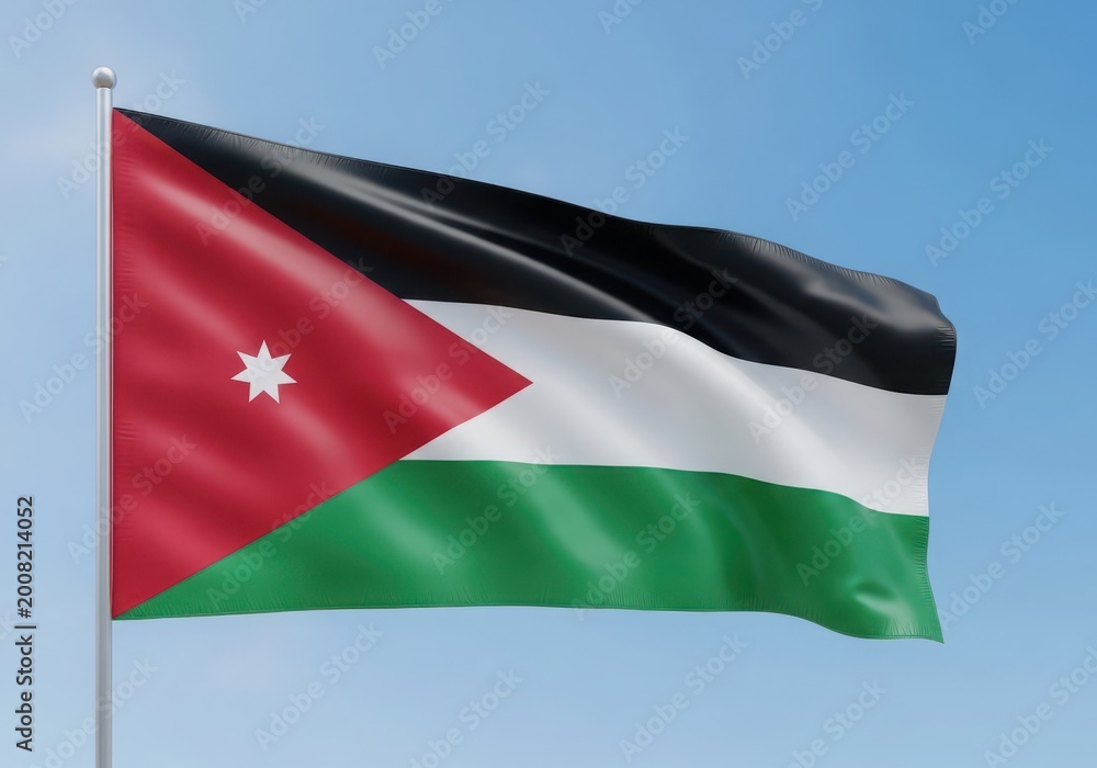Obraz premium Jordan national flag waving against clear blue sky