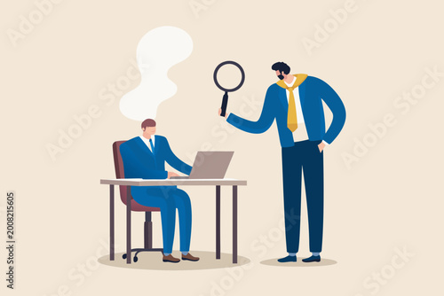 Canvas Print Manager reviewing employee performance with magnifying glass illustration