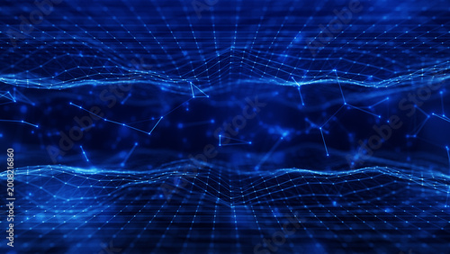 Bild auf Leinwand Abstract digital network with connected nodes, representing data transmission, connectivity, and advanced technology systems
