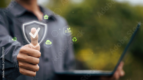 Foto Sustainable business security concept with ESG icons and environmental protectio