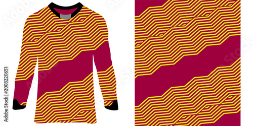 Foto Background mockup for sports jerseys, racing jerseys, running jerseys, dark red and yellow line art side stripes
