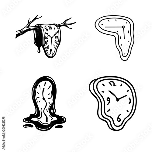 Foto Unique hand-drawn melting clock vector set inspired by surrealism