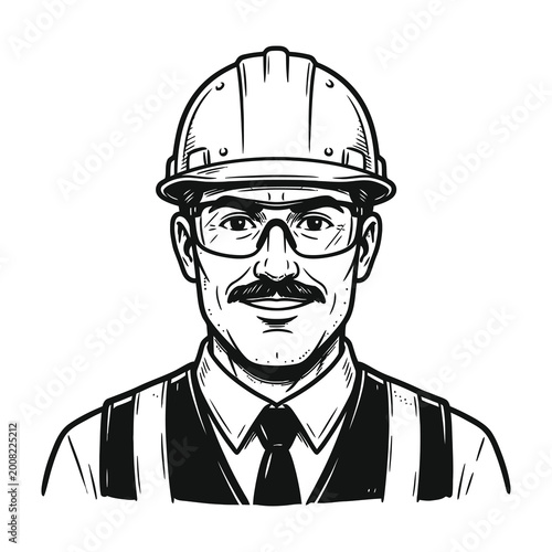 Schilderij op canvas construction worker with hard hat and safety glasses smiling