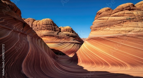 Striking sandstone formations under a clear blue sky natural landscape imagery