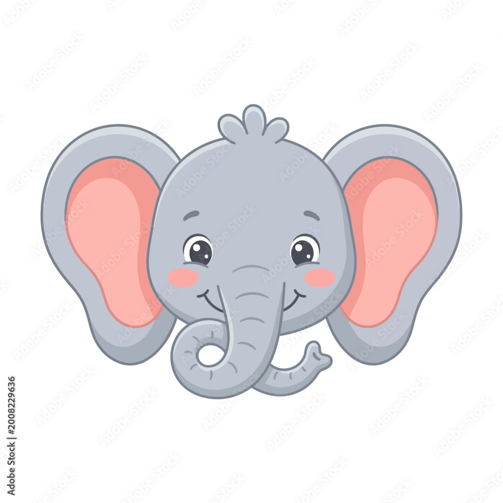 Fototapeta premium Adorable Cartoon Baby Elephant Face with Big Ears and a Smiling Expression