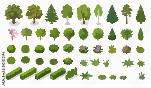 Foto Variety of Trees and Shrubs Set for Landscaping, Garden Design, and Nature Illus