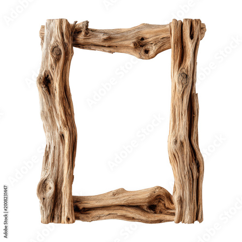 Rustic wooden picture frame isolated on transparent background