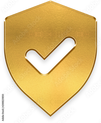 Premium 3D golden shield with check mark for verified security and protection