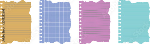 Foto Colorful torn notebook paper collection with lined and grid textures