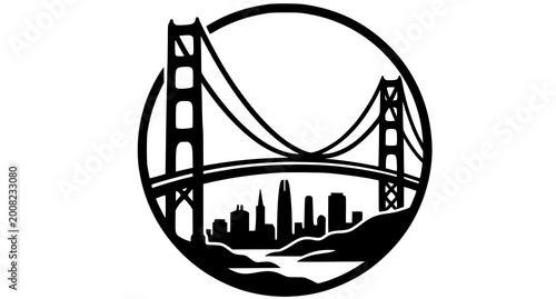 San francisco skyline emblem golden gate bridge and cityscape within a circular design
