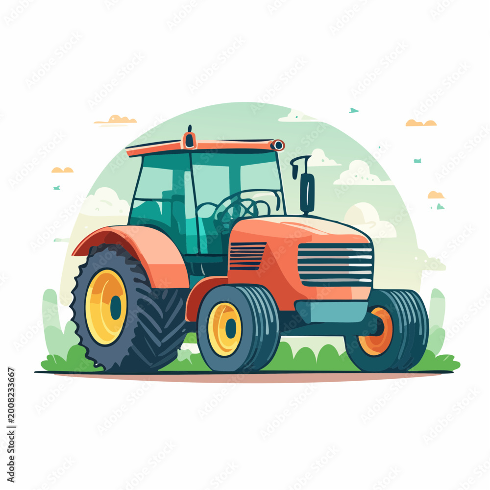 Fototapeta premium Cartoon Tractor Illustration