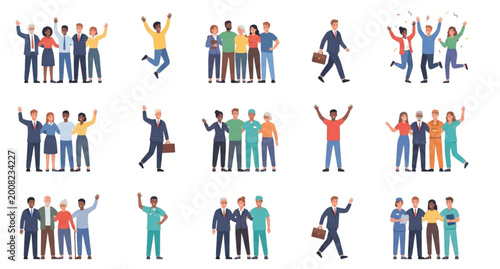 Diverse business and healthcare professionals a collection of vector illustrations depicting teamwork and success