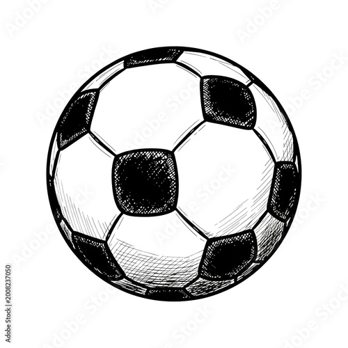Minimalist ink drawing of a soccer ball with bold sketch lines and cross-hatching isolated on a white background street art aesthetic concept of athletic energy