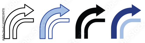 Versatile right turn arrow icon for navigation systems, traffic directions, and user interface elements