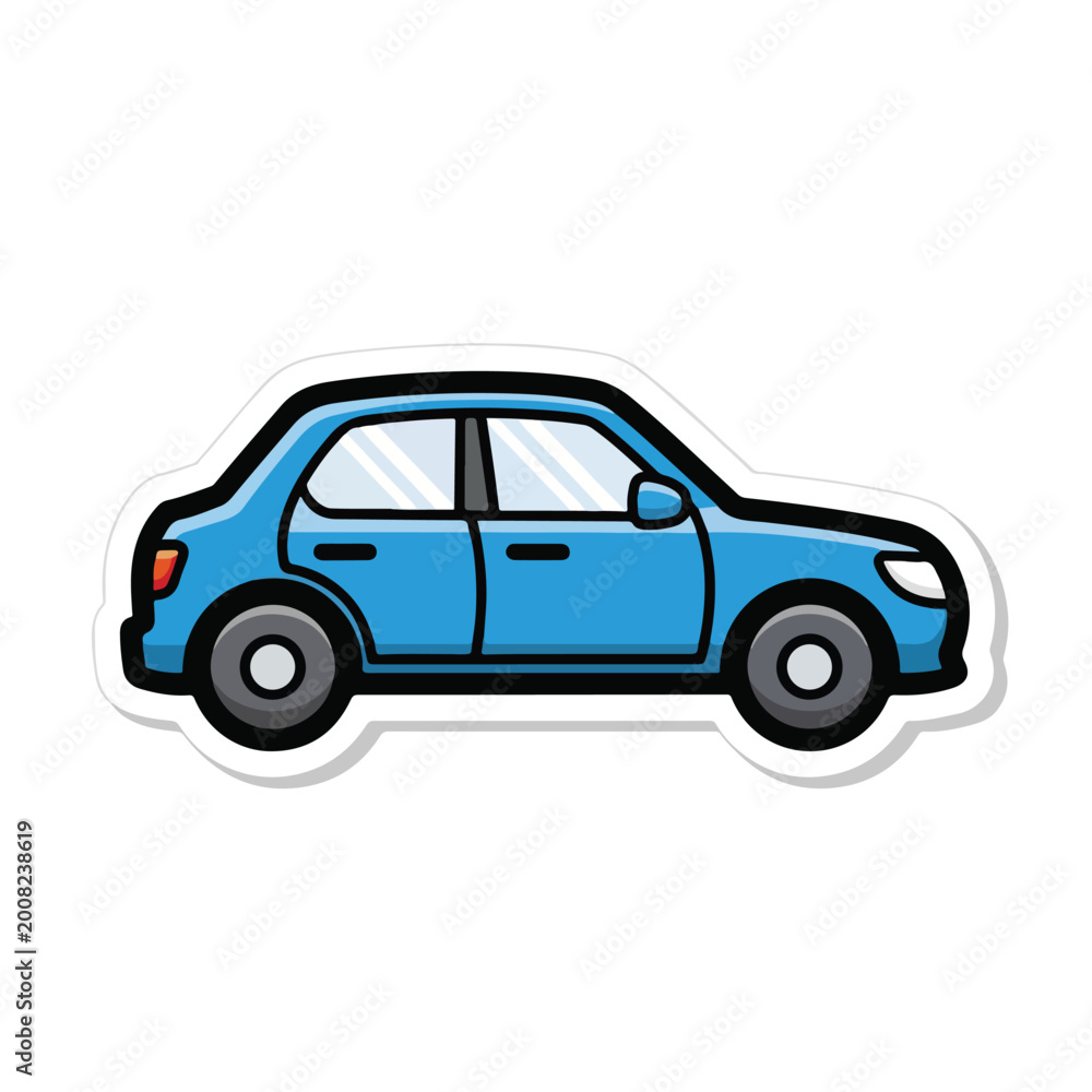 Fototapeta premium Blue Sedan Car Illustration Simple Design.