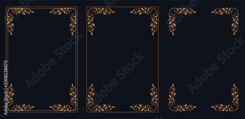 Valokuva Vintage Elegance: Three ornate frames, exquisitely detailed with golden accents, grace a deep navy background