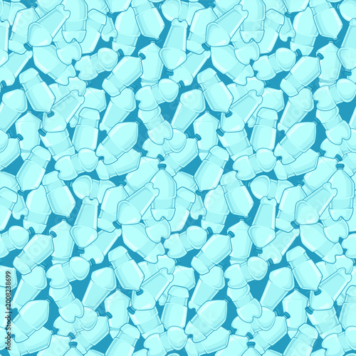 Foto Seamless pattern with piled plastic bottles, stop ocean pollution, environmental