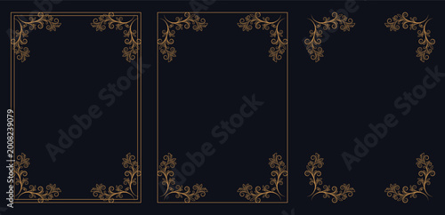 Cuadro en lienzo Elegant Dark Frame Design: A captivating arrangement of dark frames adorned with intricate gold embellishments, offering a sophisticated and artistic backdrop for various creative applications
