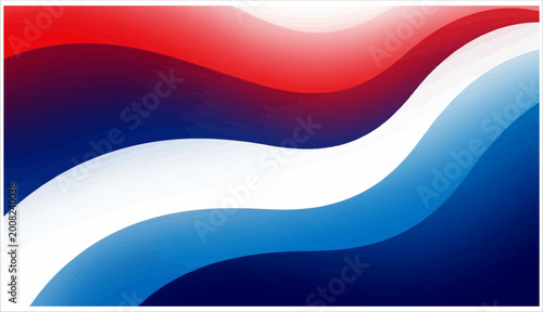 Abstract flowing wave background with deep red white and blue gradients in smooth patriotic style for digital branding and national pride graphics