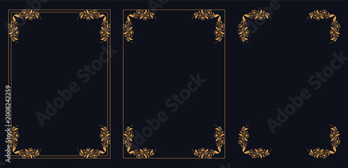 Schilderij op canvas Elegant Frames Composition: A trio of ornately decorated rectangular frames, each displaying exquisite gold detailing against a dark backdrop