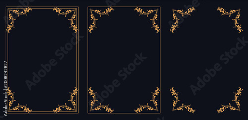 Photos Elegant Frame Collection: A set of ornate picture frames, exuding timeless elegance with their intricate gold leaf design and a rich, dark backdrop, perfect for showcasing art or cherished memories