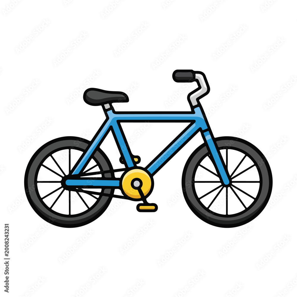 Obraz premium A vibrant blue cartoon bicycle for children isolated on a white background.