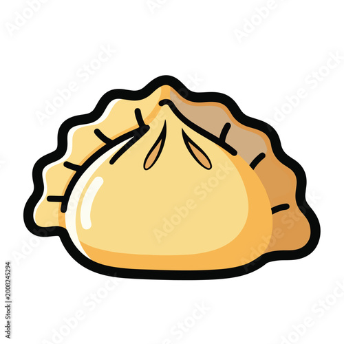 Cartoon style illustration of a single delicious Chinese dumpling.