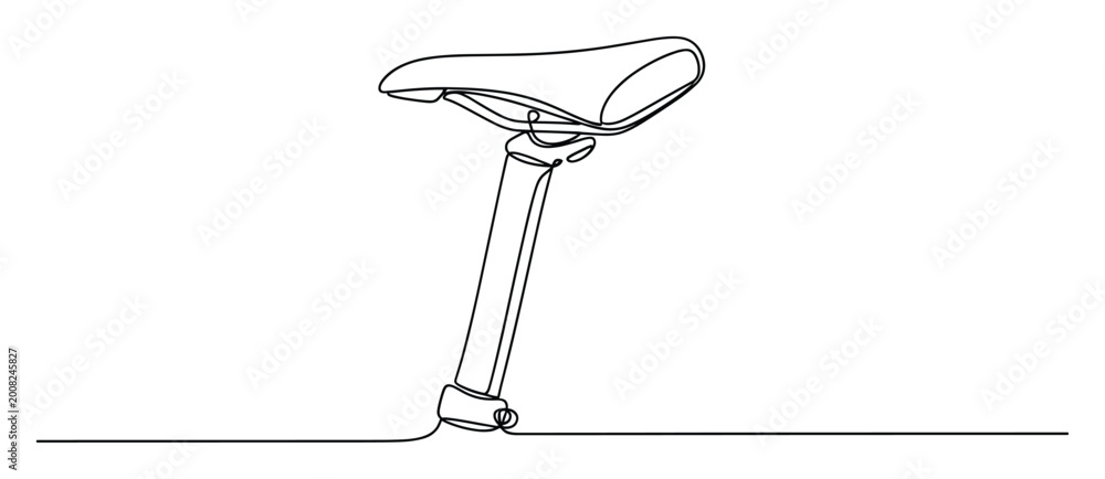 Obraz premium Continuous line drawing of a bicycle seat and post, perfect for minimalist cycling sports designs