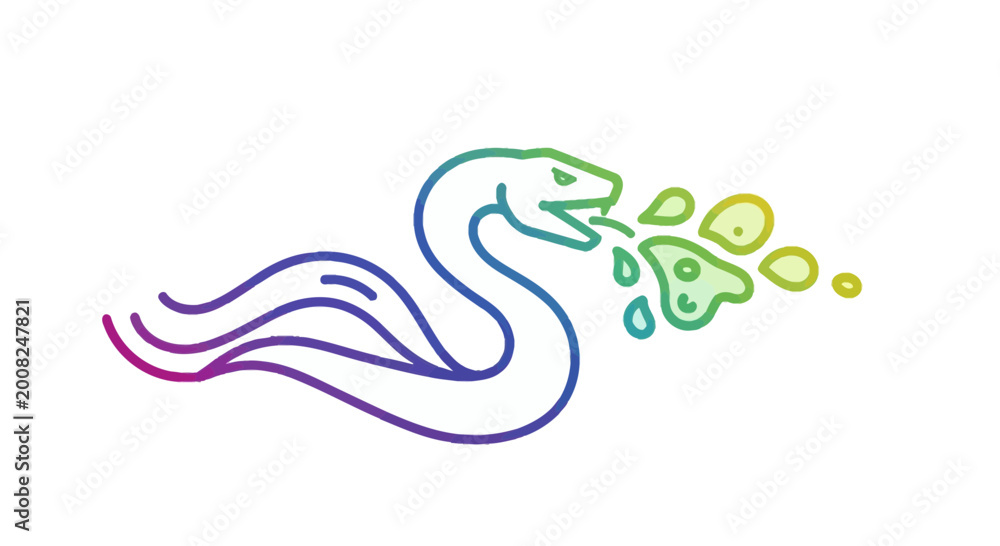 Fototapeta premium Rainbow snake spitting colorful liquid, abstract, vibrant, fantasy creature, isolated on white