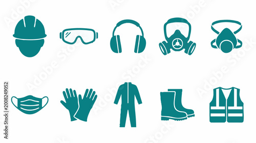 Tableau sur toile Personal Protective Equipment (PPE) Icons Set for Workplace Safety