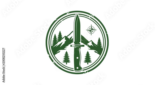 Bild auf Leinwand Green knife with forest logo design.