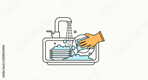 Φωτογραφία Hand washing dishes in kitchen sink.