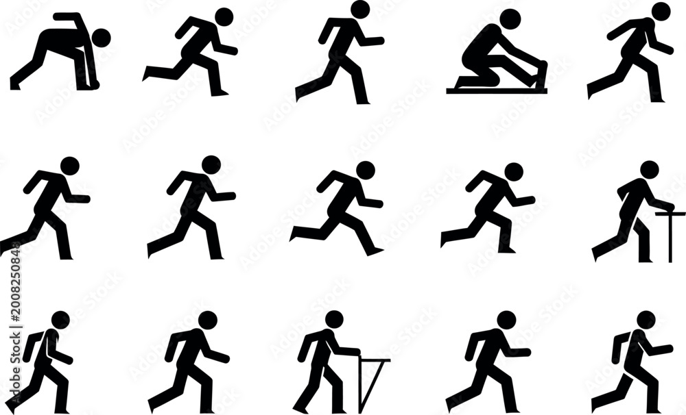 Fototapeta premium set of diverse people running and exercising flat design vector illustration