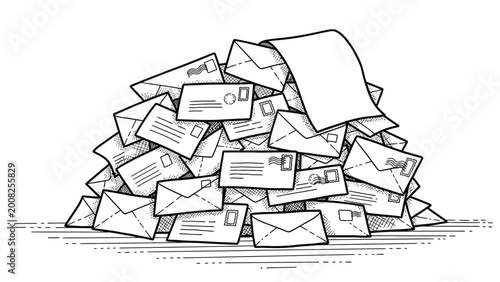 Photos Pile of letters and mail envelopes sketch illustration concept of communication postal service delivery messages and correspondence information management stacks