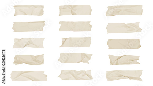 Foto Set of Realistic Masking Tape Strips Vector Illustration, Washi Tape Pieces with Wrinkled Texture, Adhesive Paper Tape Collection for Scrapbooking and Mockups, Vector EPS