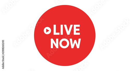 Live Now Button Icon with Play Symbol on Red Circle, Minimalist Graphic