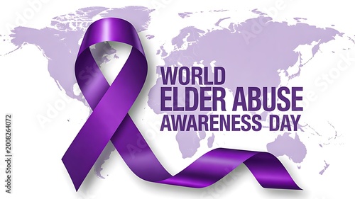 World elder abuse awareness day purple ribbon on global map background concept  